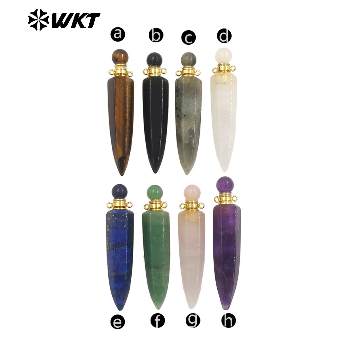 WT-P1984 Wholesale Fashion Gold Plated Long Bullet Shape Natural Lapis Amethyst Quartz Stone Made Women Perfume Bottle Pendants