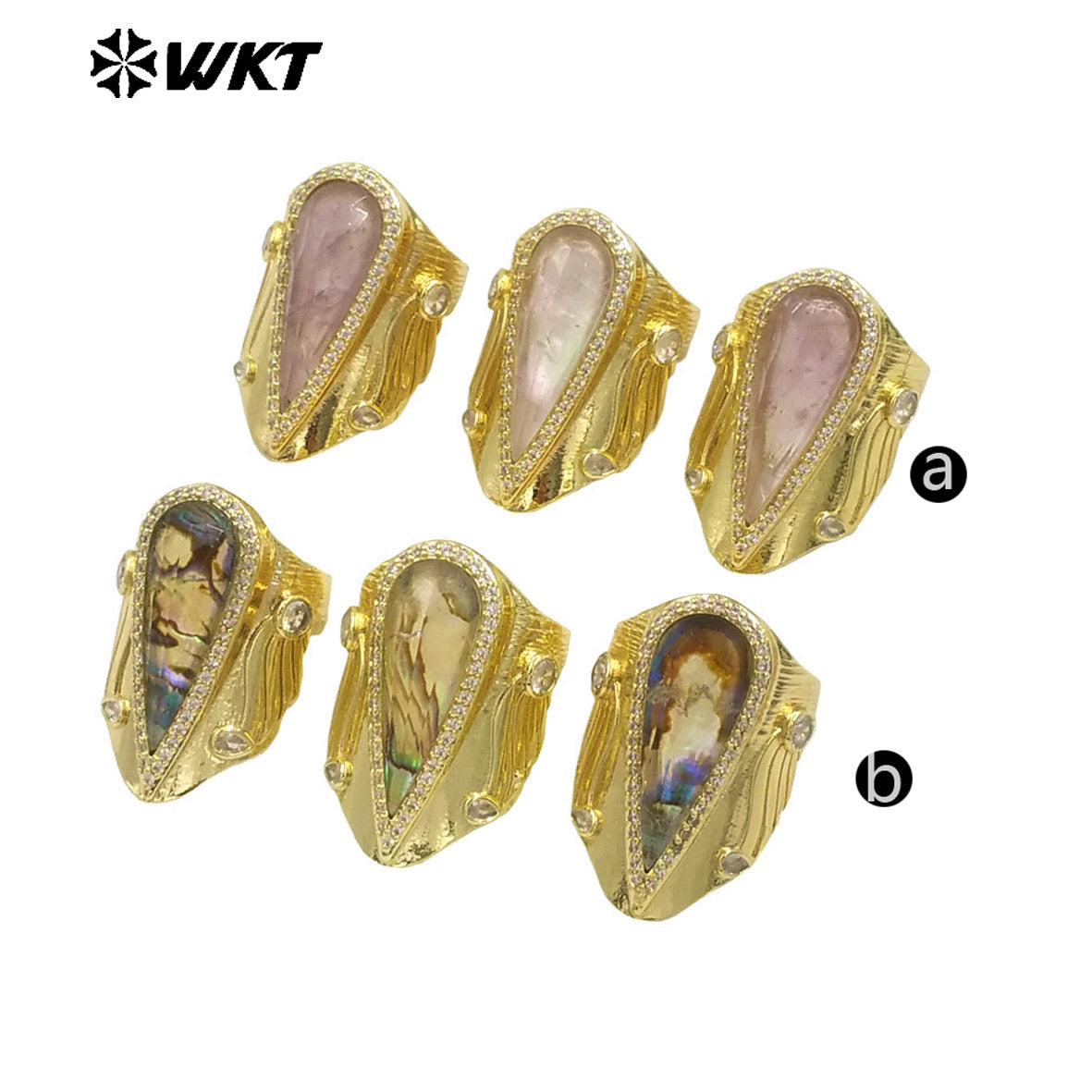 WT-MPR090 Gorgeous Spring Design Big Cocktail 18K Resist Tarnishable Abalone Shell Women Souvenir Ring