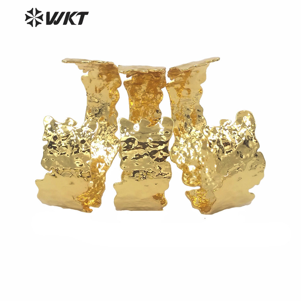 WT-B558 Amazing Irregular lava Bangle in Gold Electroplated Fashion Women Simple Wide Brass Cuff Bangle in Adjustable Size