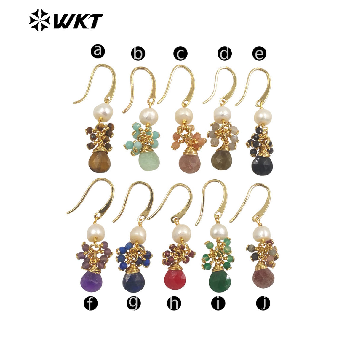 WT-E722 WKT Exclusive Design Handmade Precious Tiny Stone Charm Earrings Attractive Long Dangle Birthday Stone Earrings