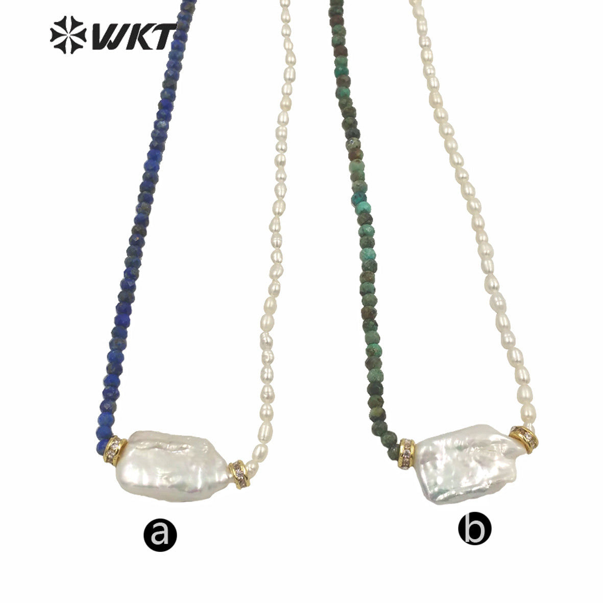 WT-JN132 Wholesale Beautiful DIY Hand Make 4mm Pearl Beads Necklace Women Fashion Square Pearl and Stone Mix Beads Necklace
