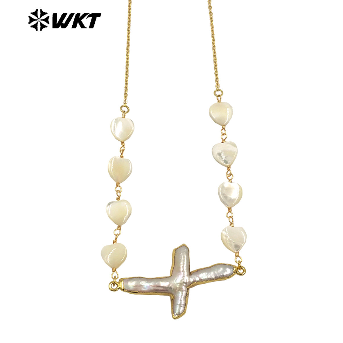 WT-JN301 Wholesale Private Label Religious 18K Gold Plated Love Beads Cross Pendant Women Necklace As Birthday Gift Jewelry