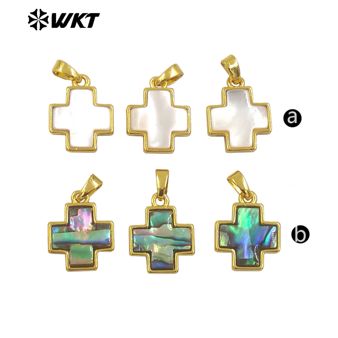 WT-JP380 Wholesale Fashion Gold Plated Bezel Setting Natural Shell Cross Jewelry Pendants Religious Jewelry