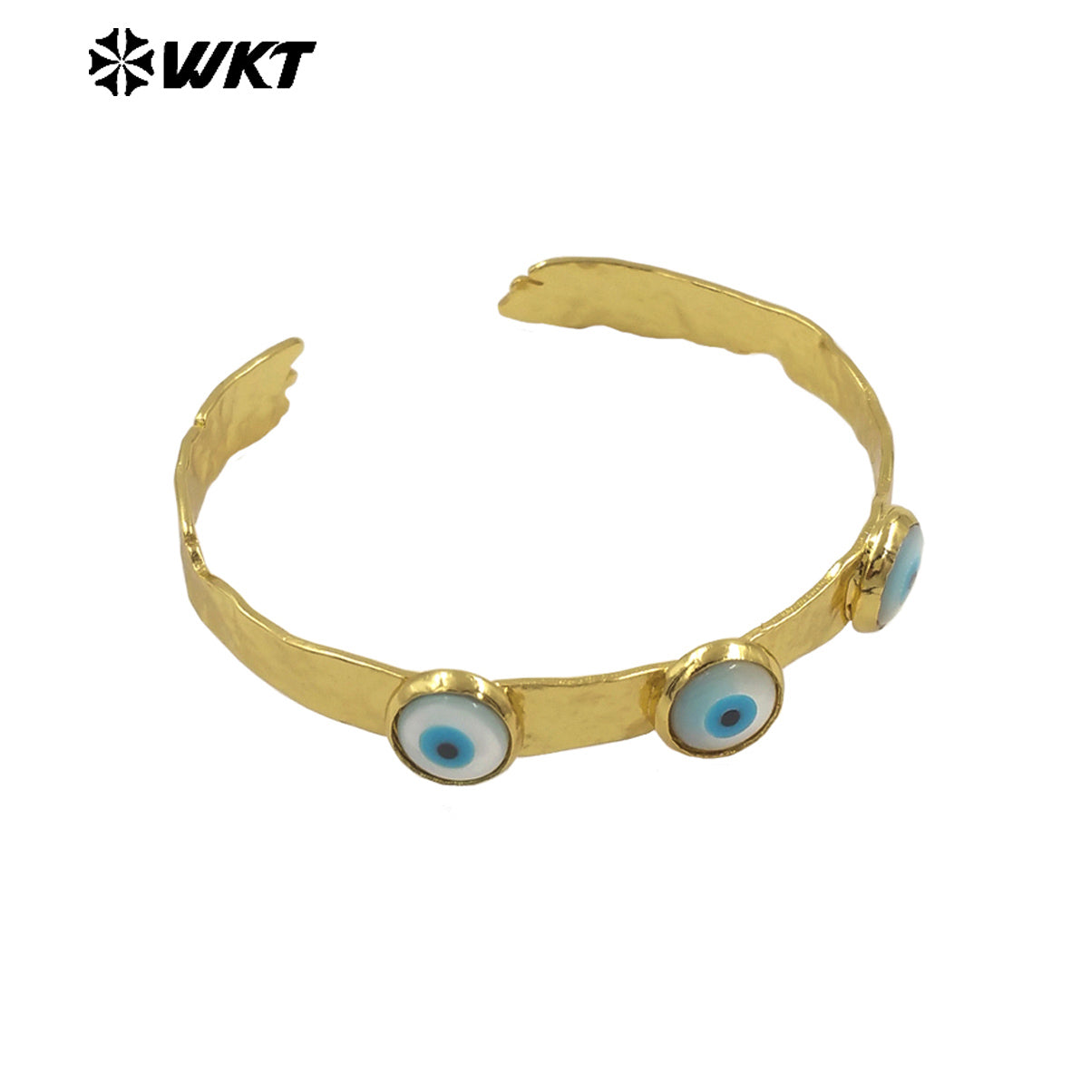 MPB113 Women Open Cuff Fashion Vintage Style Energy Religious Shell Turkey Eye Bangle for Women in 18K Real Gold Plated