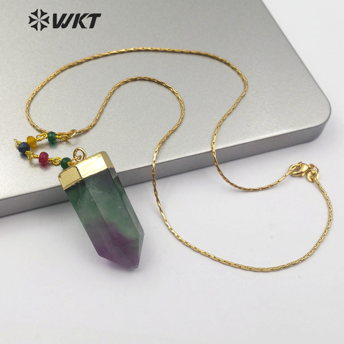 WT-N1180 Newest Natural Rose Quartz Pendant Necklace With Color Beads Chain Fluorite Necklace Fashion Natural Amethyst Necklace