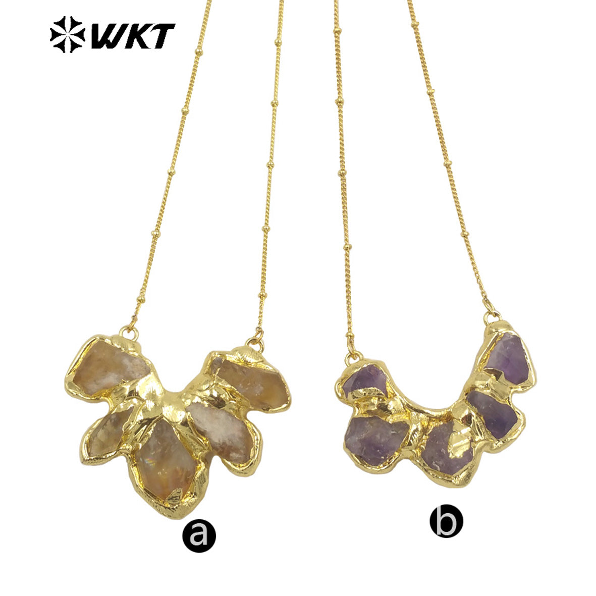 WT-N1424 Gorgeous Natural Yellow Citrine & Amethyst Necklace Vintage Boho Beads Necklace Casual Long Statement Necklace
