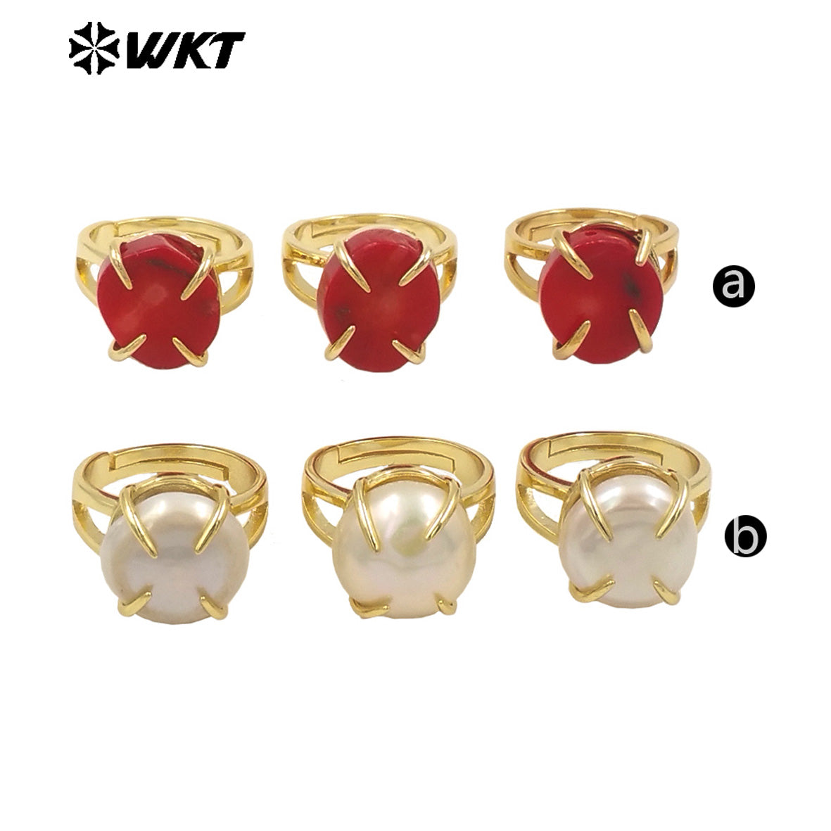 WT-MPR109 High Quality Round Shape Red Coral and Pearl With 18k Gold Plated Ring for Unisex or Couple Accessory