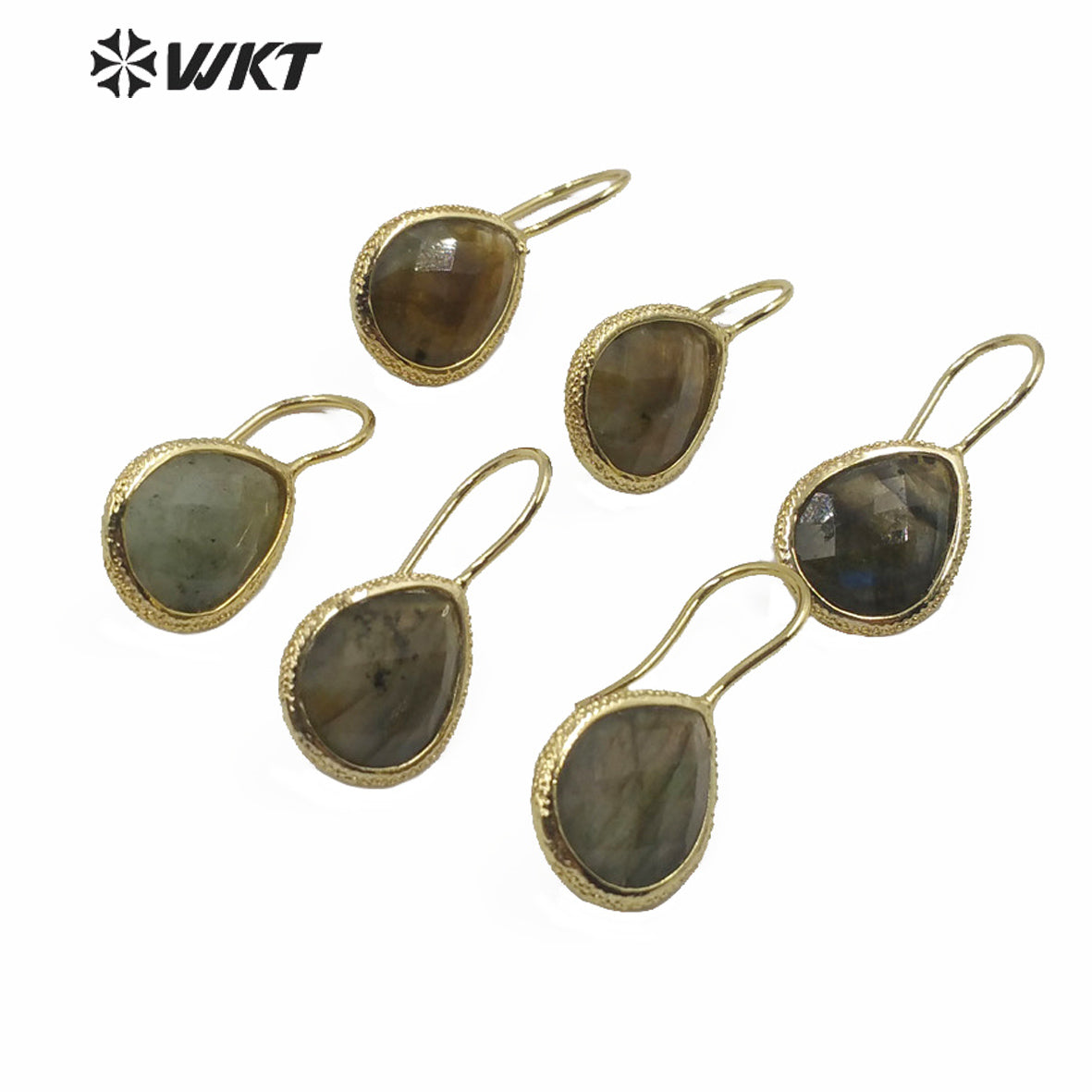 WT-E620 WKT Gold Bezel Tiny Water Drop Shape Labradorite Hoop Earrings Women Fashion Gold Stone Hoop Earrings As Gift