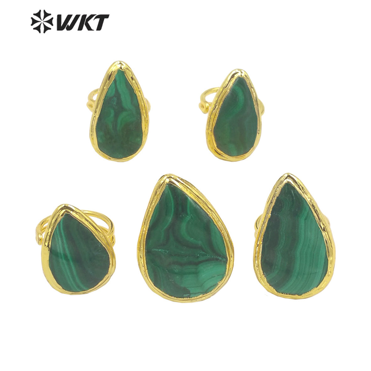WT-R416 Sophisticated Elegant French Vintage Malachite Rings with 18k Gold Plated Women's Jewelry Rings Natural Stone Rings