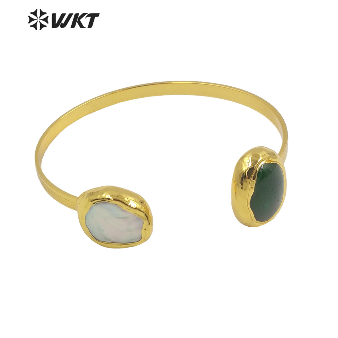 WT-B622 WKT NEW DESIGN Fashion 18k Real Gold Plated Double Stone Bangle Real Pearl Cuff Bangle for Wedding Daily Match Jewelry