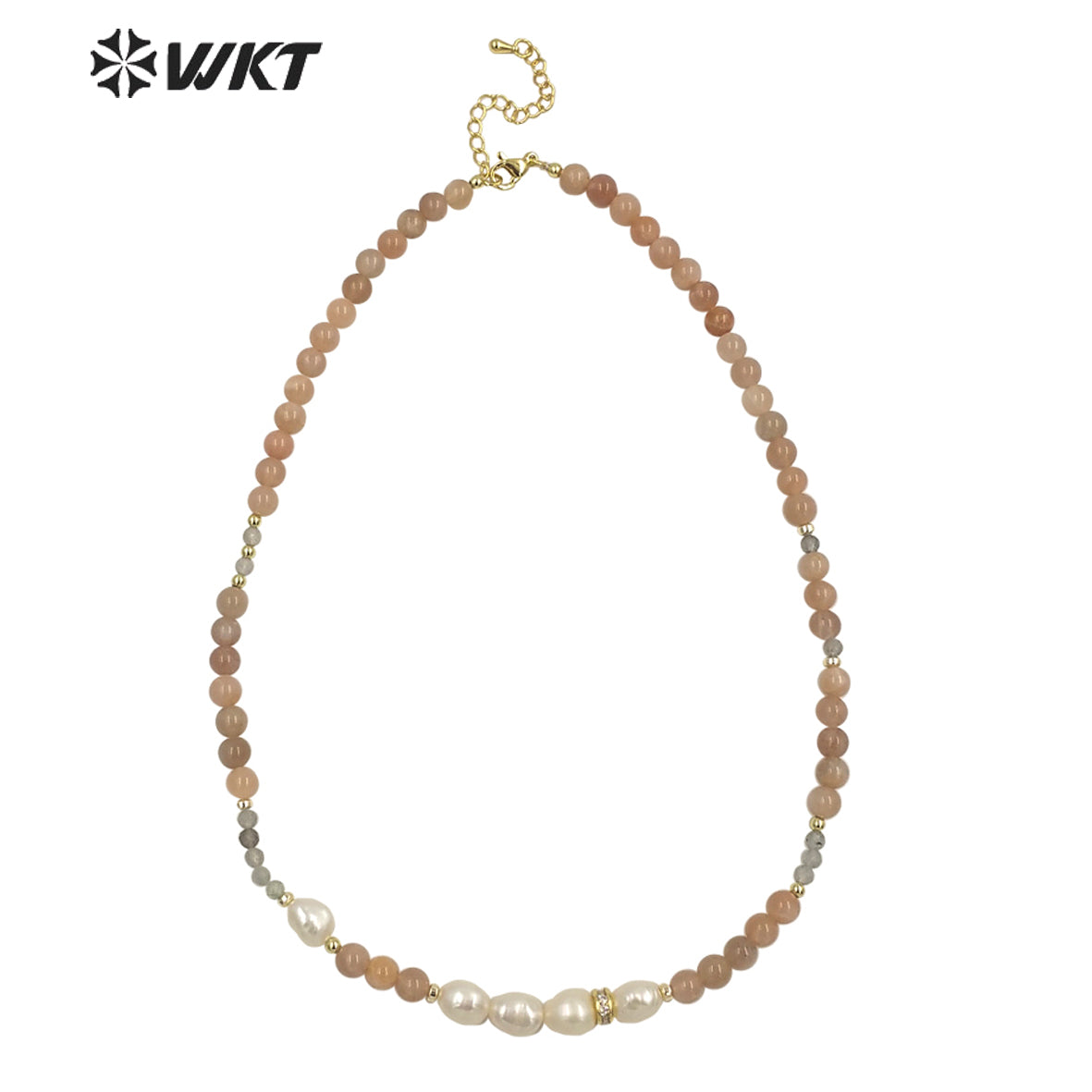 WT-N1409 Gorgeous Energy 6mm Round Sun Stone Beads Stone Necklace 16 Inch Long Summer Hand Strand Stone Pearl Choker Necklace