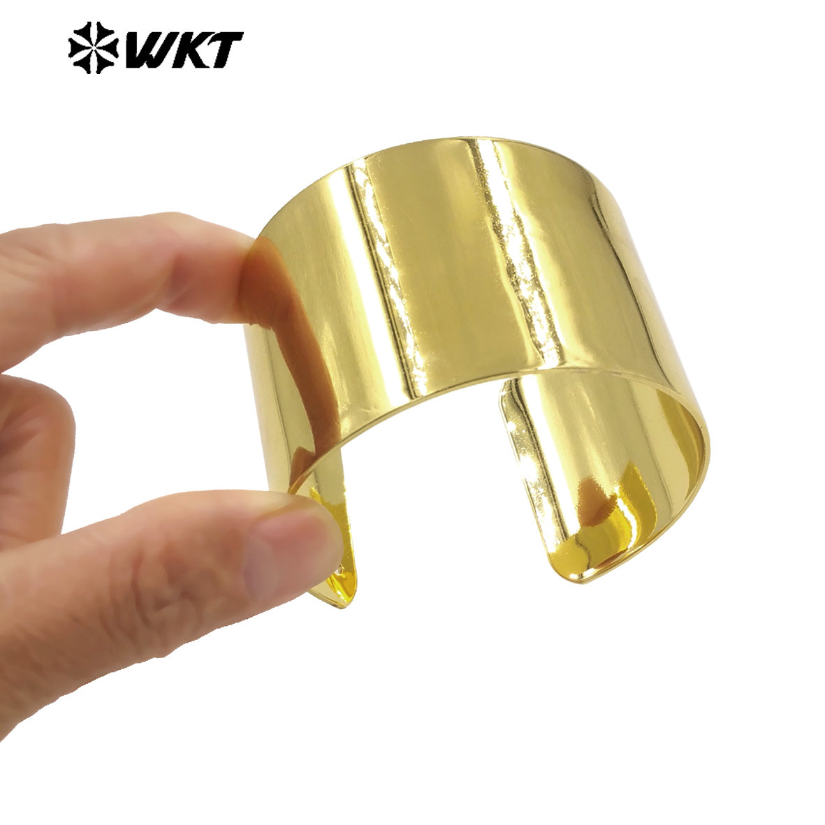 WT-B679 New Design High Quality18K Gold Plated Natural Yellow Brass Wide Bright Face Adjustable Unisex Bracelet Jewelry Finished