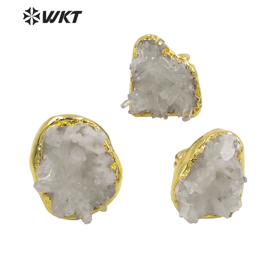 WT-R404 High Quality Natural White Cluster Quartz Pendant with 18k Real Gold Plated Snow Adjustable Ring Women Quartz Ring