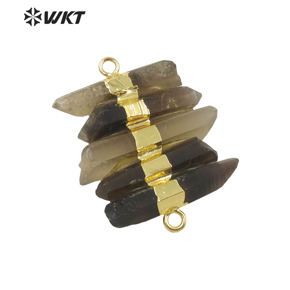 WT-P1690 Amazing Natural Raw Stone Smoky Quartz Connectors for Jewelry Necklace Bracelet Design Women Double Loops Stone Pendant