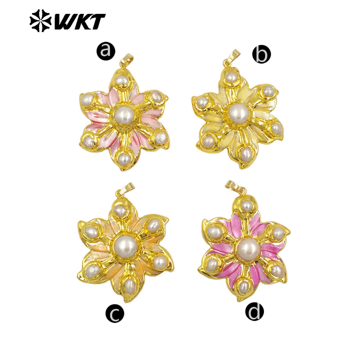 WT-JP389 New Arrival Shell Six Pearls Combination Flower Shape Colorful 18K Gold Plated Pendant Beautiful Jewelry for Women