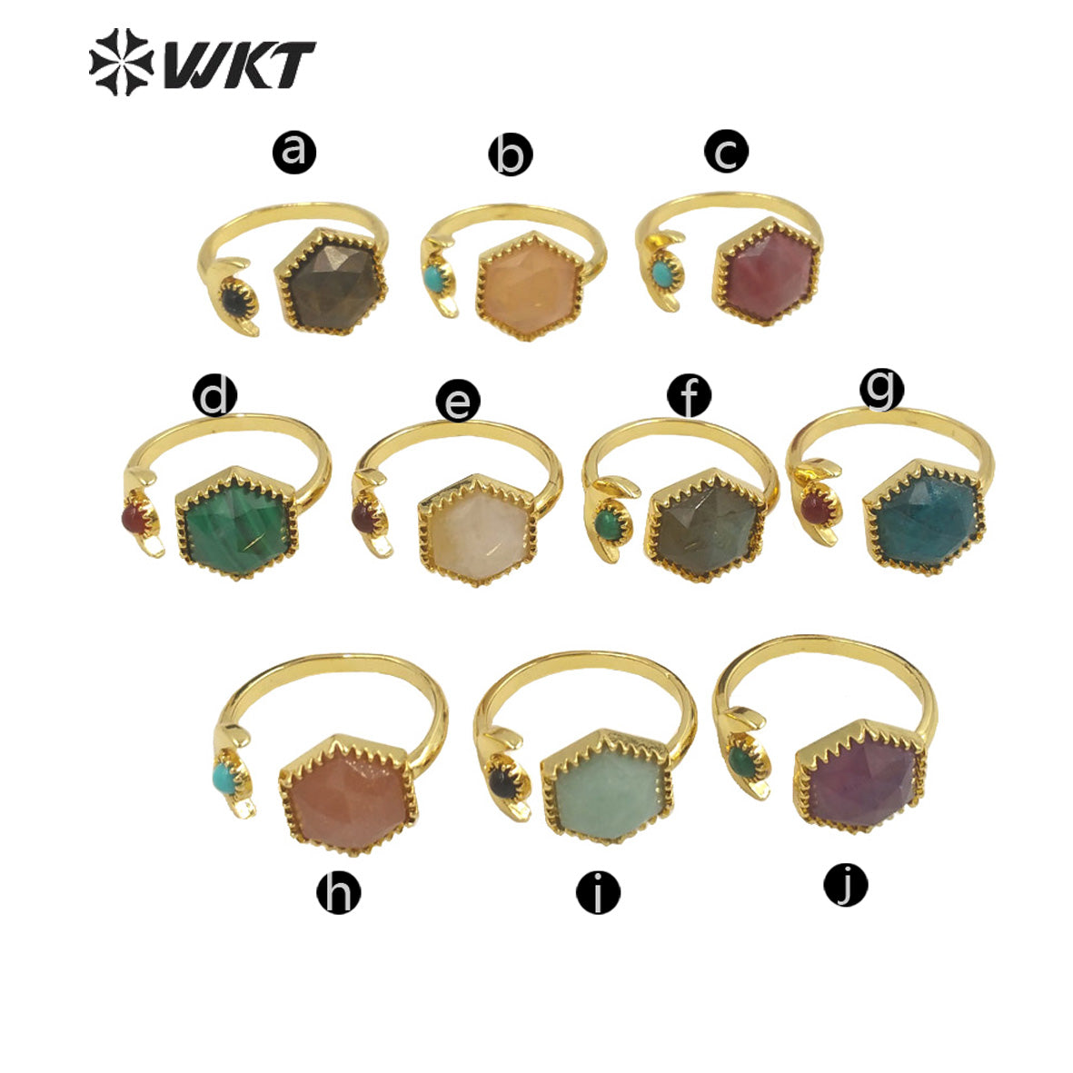 WT-R426 Delicate Fashion Gold Open Size Double Stone Ring Natural Gemstone Hexagon Double Stone Gold Bezel Ring for Girls