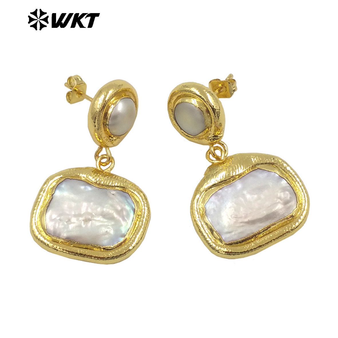 WT-MPE139 Elegant 18K Gold Plated Pearl Round Rectangular Combination Long Earrings for Women As Wedding and Anniversary Gifts