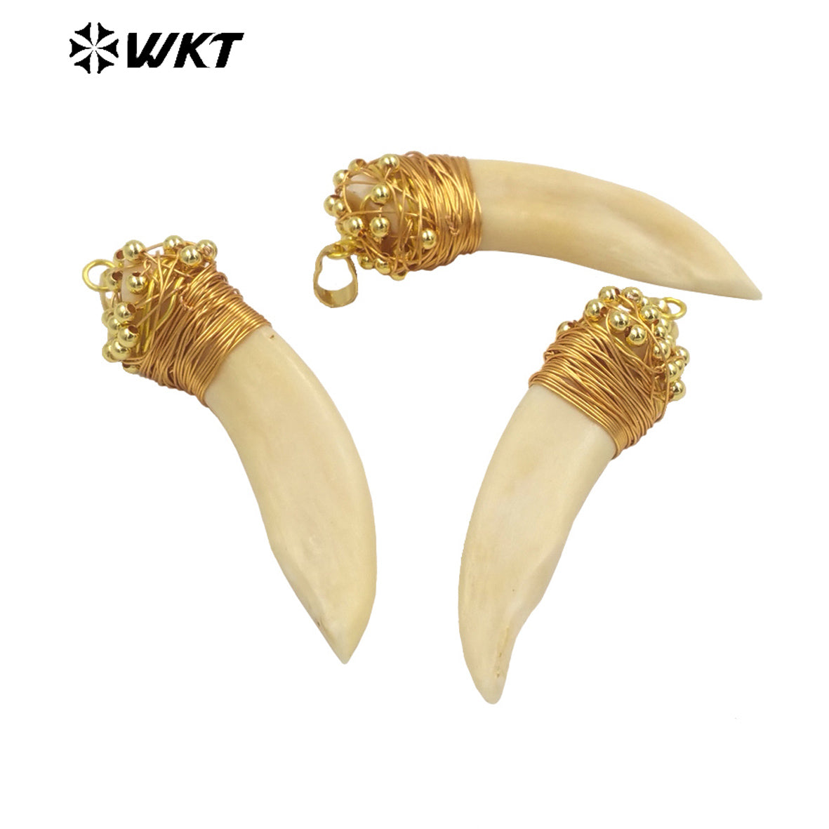 WT-P1913 New Elephant Teeth Design Punk Pendant 18k Real Gold Plated Claw Setting Oval Teeth Pendants for Birthday