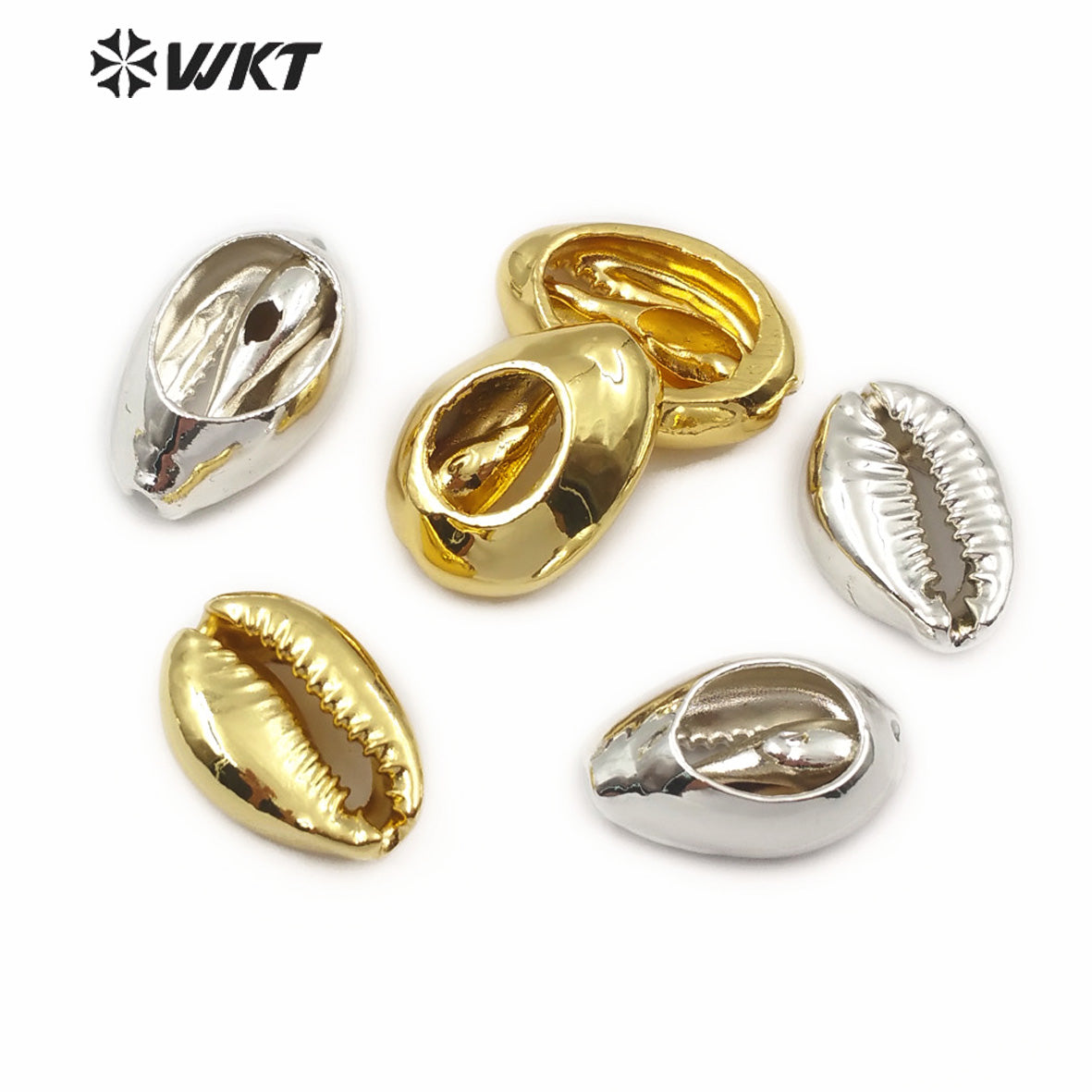 WT-JP057 Big Random Size Natural Sea Shell Wholesale Wild Coast Cowrie With Full Gold or Silver Dipped Women Jewelry Accessories