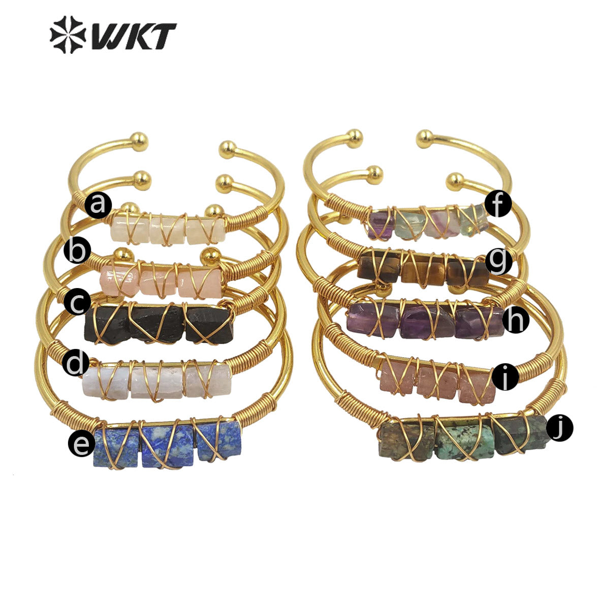 WT-B615 Wholesale New Women Handmade Wire Wrapped Natural Gemstone Cuff Bangle in Open Size Boho Stone Bangle for Friends