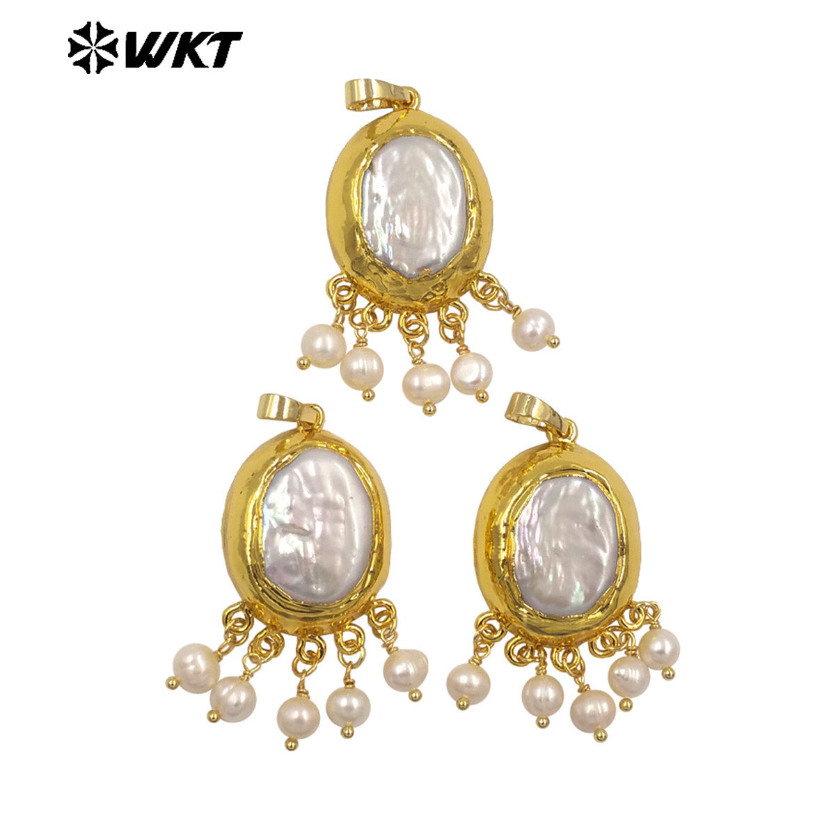 WT-JP435 Amazing Luxury Natural Freshwater Pearl With Dangling Tiny Beads Gold Plated Pendant For Women Elegant Jewelry Design