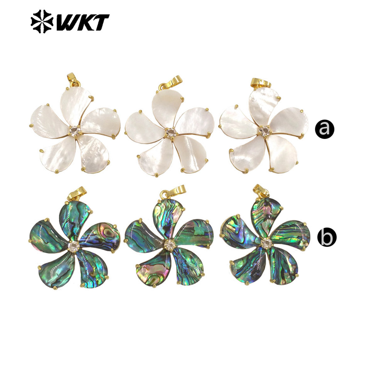 WT-JP403 Beautiful Fashion Gold Plated Flower Shape Pendant Natural Abalone Shell With Little Zircon for Ladies Jewelry Making
