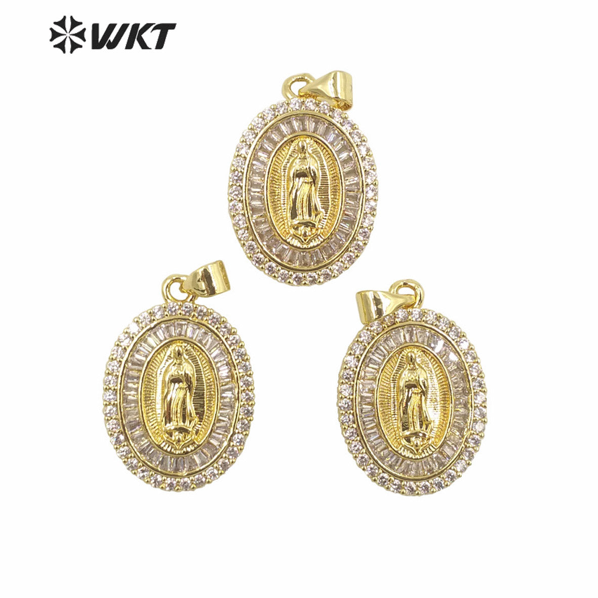 WT-MP279 Newest Vintage Style Female Deity Shaped Round Shaped Cubic Zircon Madonna Design Pendant