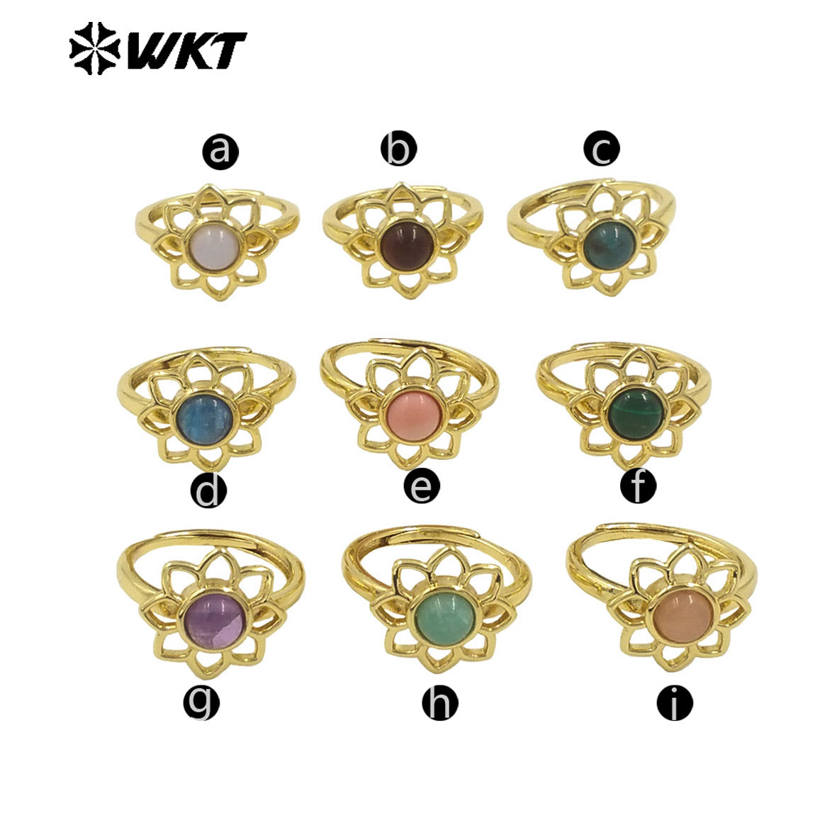WT-R535 Elegant Gold Plated Resist Tarnishable Lotus Flower Stone Ring for Lady Daily Wear or Gift for Friend Jewelry