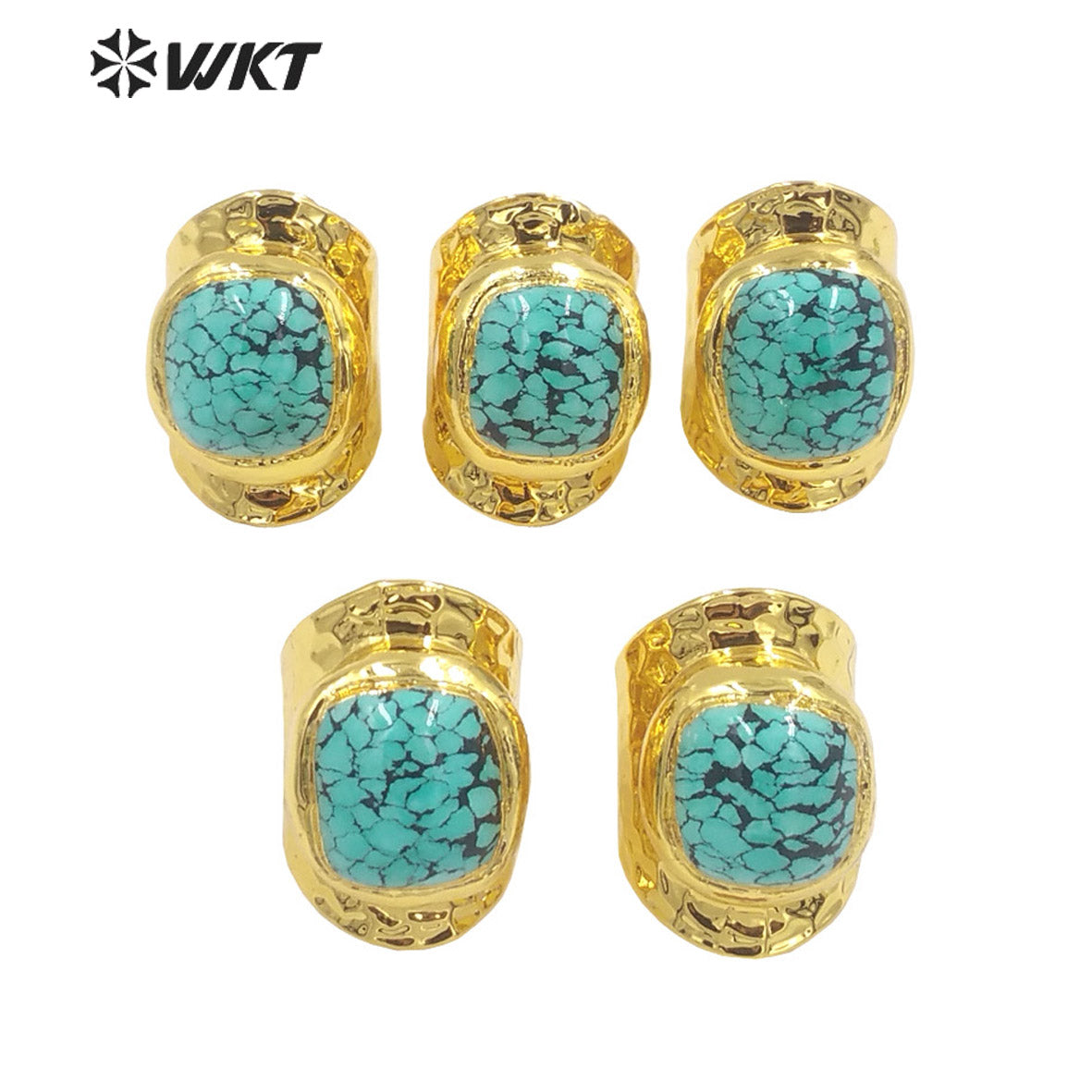 WT-R473 New Design Natural Turquoise Ring With Women Fashion Gold Plated Peacock Stone Ring Boho Charming Ring