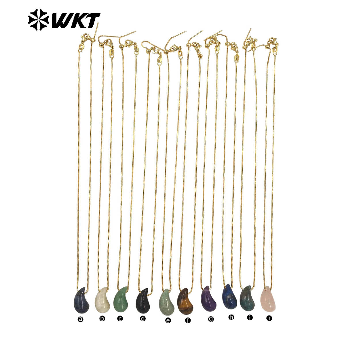 WT-N1483 WKT Wholesale New Design Natural Gemstone Necklace With Gold Color Tiny Chain Waterdrop Shape Female Birthday Jewelry