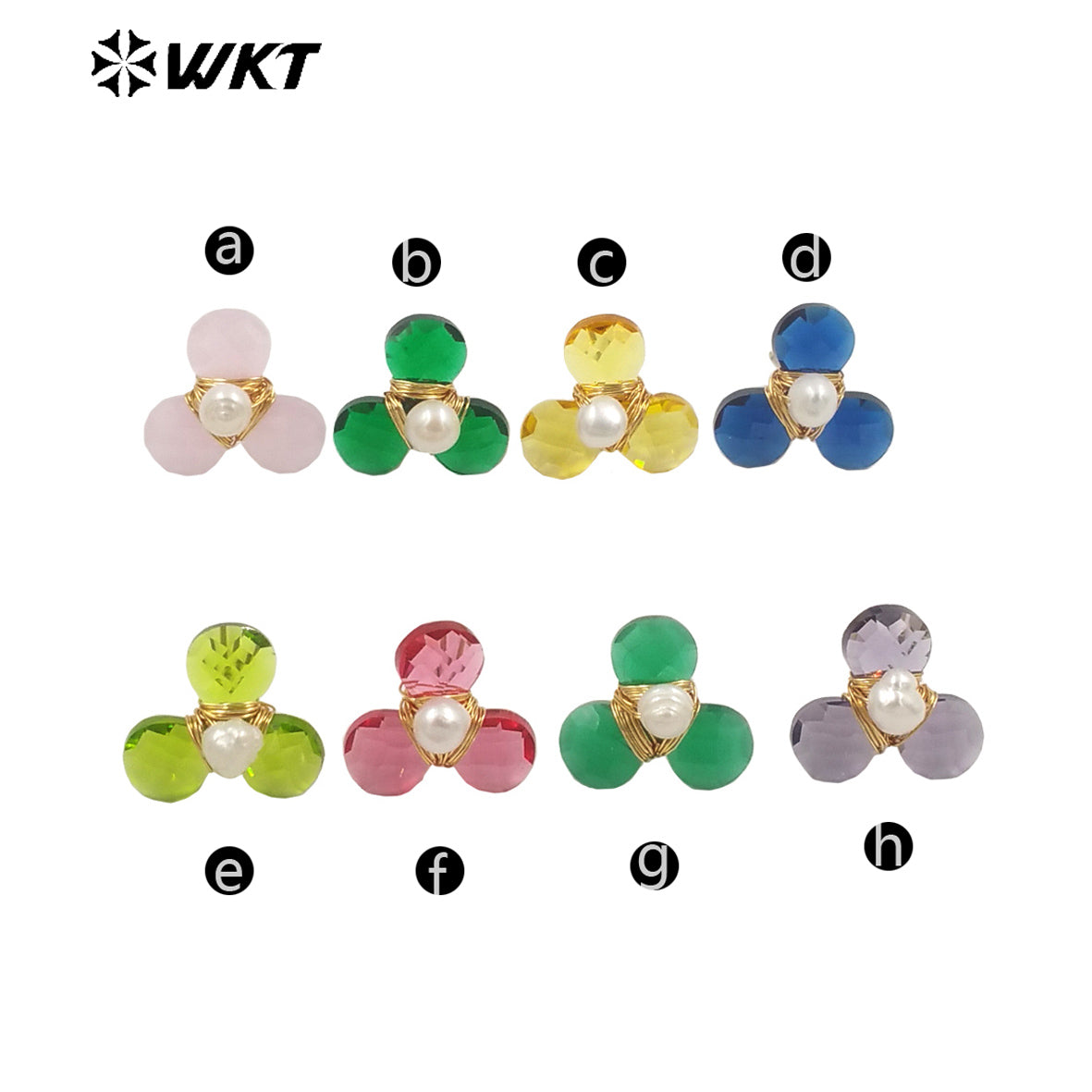 WT-E723 Women New Earrings Design Colorful Cat Eye Stone Flower Studs Handmade Wire Wrapped Pearl Leaf Fashion Girl Earrings