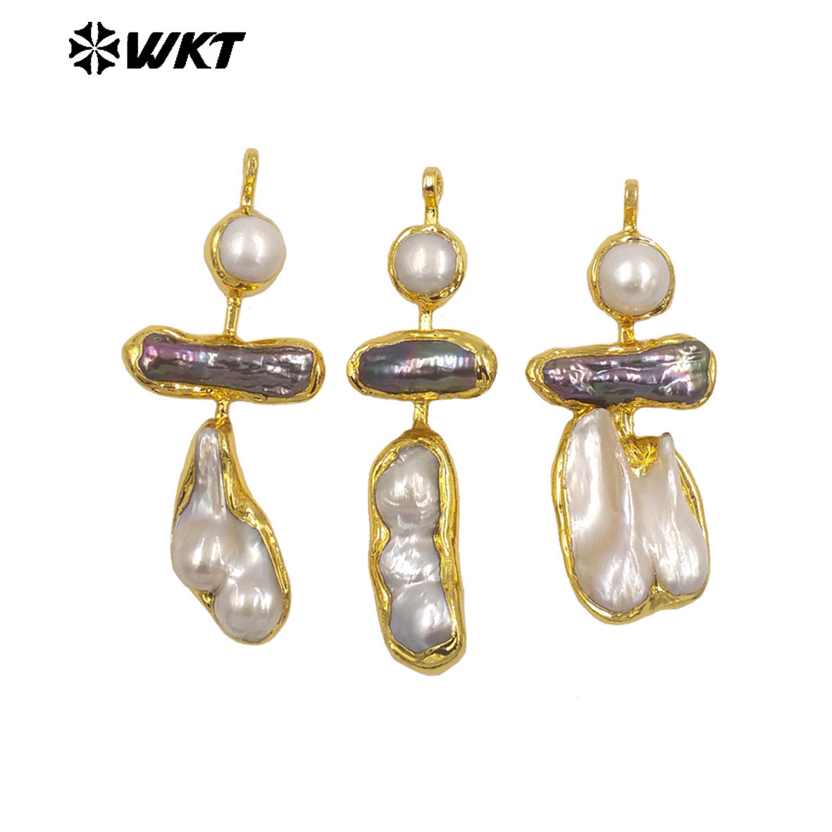 WT-JP433 Exquisite Back Full Gold Plated With Random Shape Natural Freshwater Pearl Pendant For Ladies Elegant Earrings Making