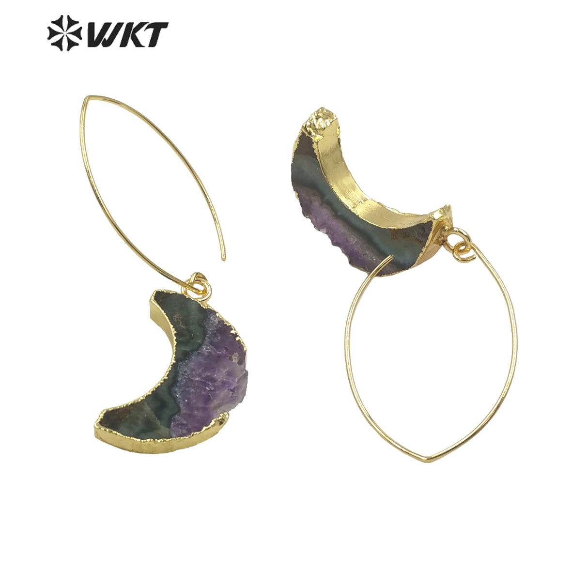 WT-E666 Crescent Shape Natural Stone Amethyst Earrings Women Jewelry 18k Gold Plated Earrings Stone Earring