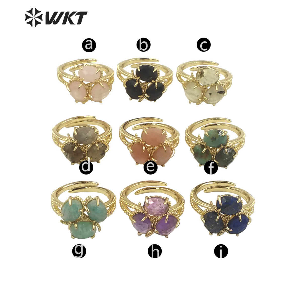 WT-R484 WKT Fashion Design Trendy Gift for Women Colorful Flower Shaped High Quality Gorgeous Natural Gemstone Stone Ring