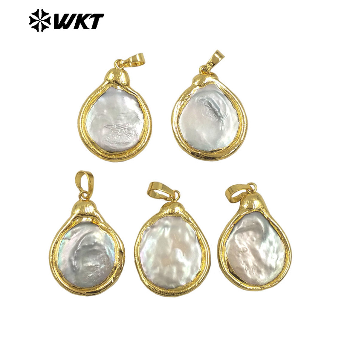 WT-JP402 New Arrivals Natural Freshwater Pearl Pendant With Gold Edged Simple Drop Shape Wholesale Jewelry for Handmade DIY