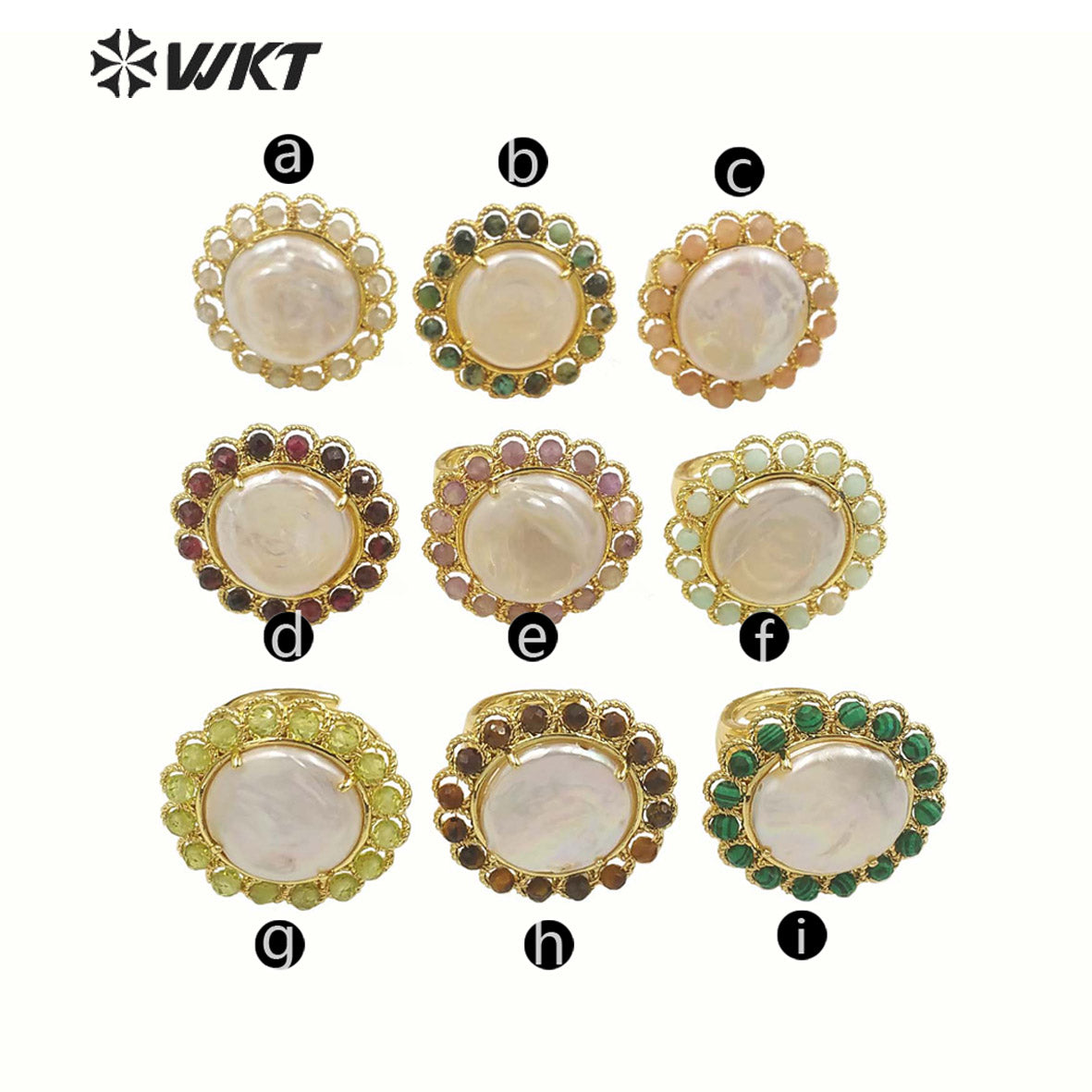 WT-MPR061 Vintage Design Natural Stone & Freshwater Pearl Stravagante 18k Gold Plating Women Pearl Boho Ring for Gift
