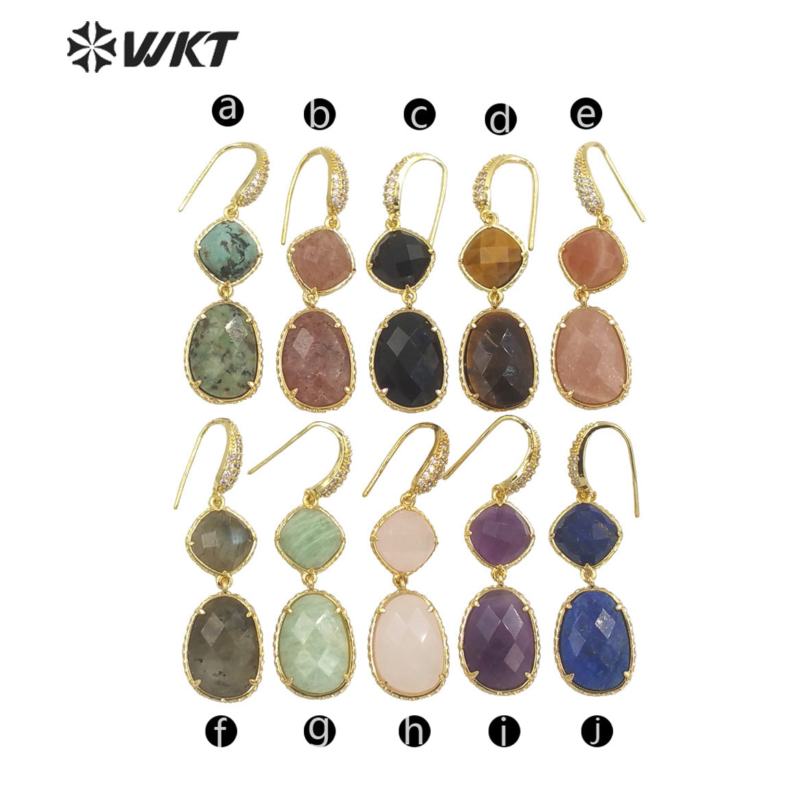 WT-E687 Wholesale Fashion Natural Amazonist Stone Earrings Women Amethyst Double Stone Prong Setting Gorgeous Earrings