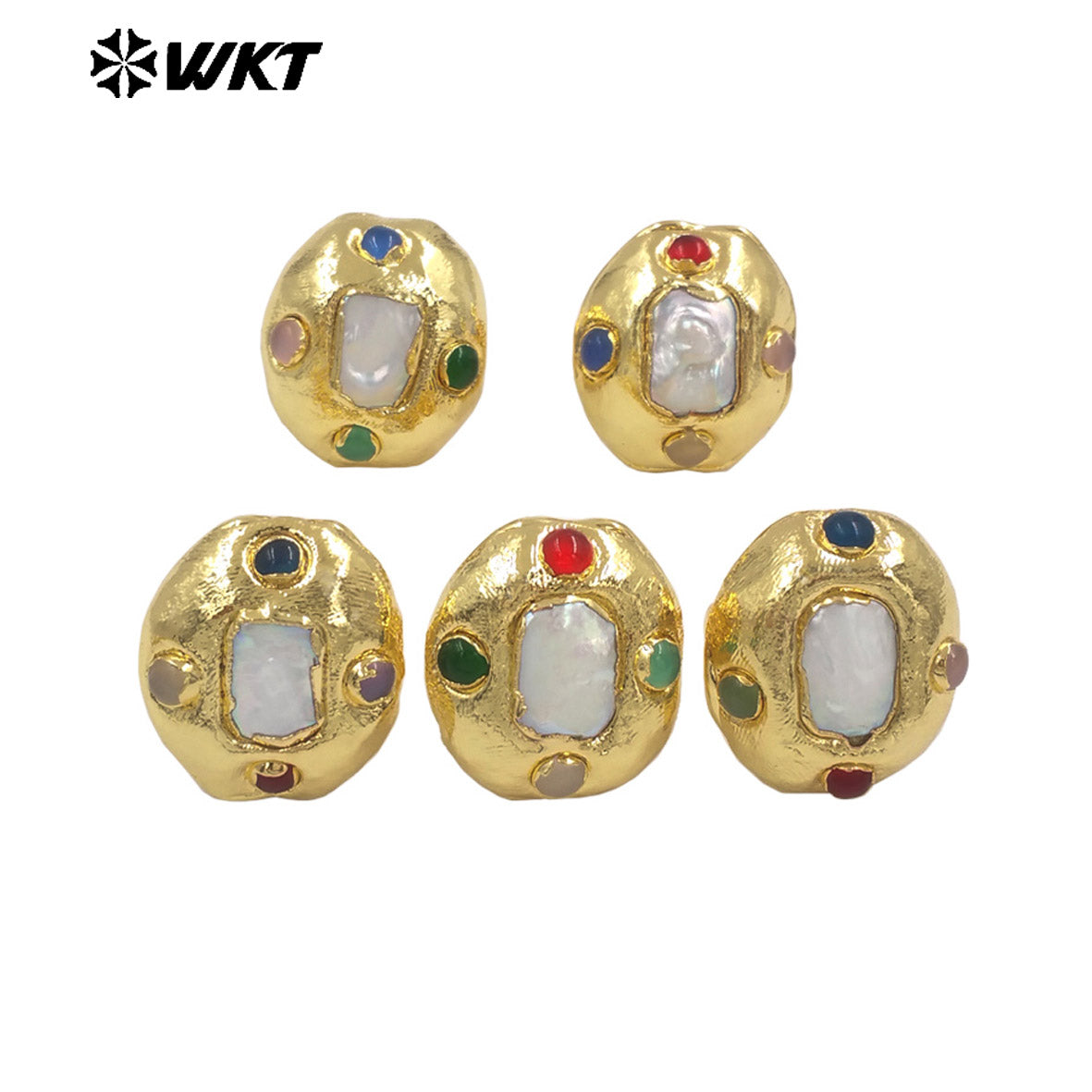 WT-MPR146 Wonderful Romantic Style 18K Gold Plated Natural Freshwater Pearl Multi Colors Rings For Ladies Daily Jewelry