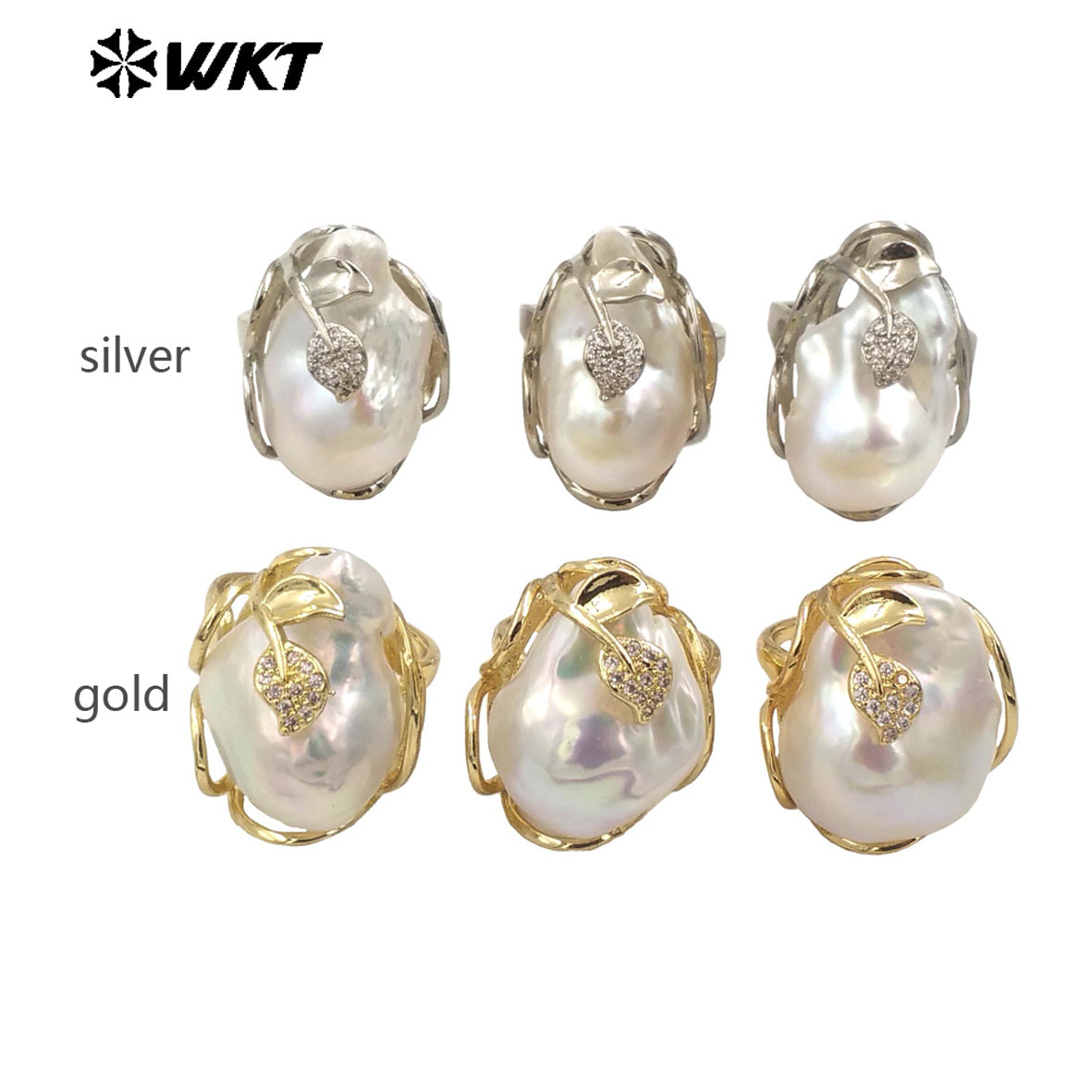 WT-MPR087 Gorgeous High Bright Natural Freshwater Baroque Pearl Ring Women Gold Claw Setting Precious Gift for Birthday