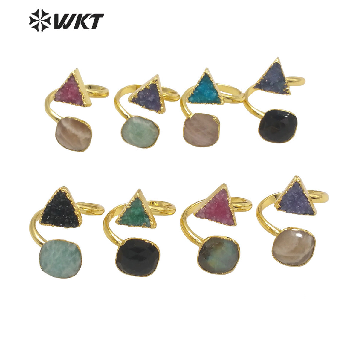 WT-R373 Gorgeous 18k Real Gold Plated Double Druzy Stone Ring Women 10mm Gemstone Gold Ring for Party Elegant Druzy Ring