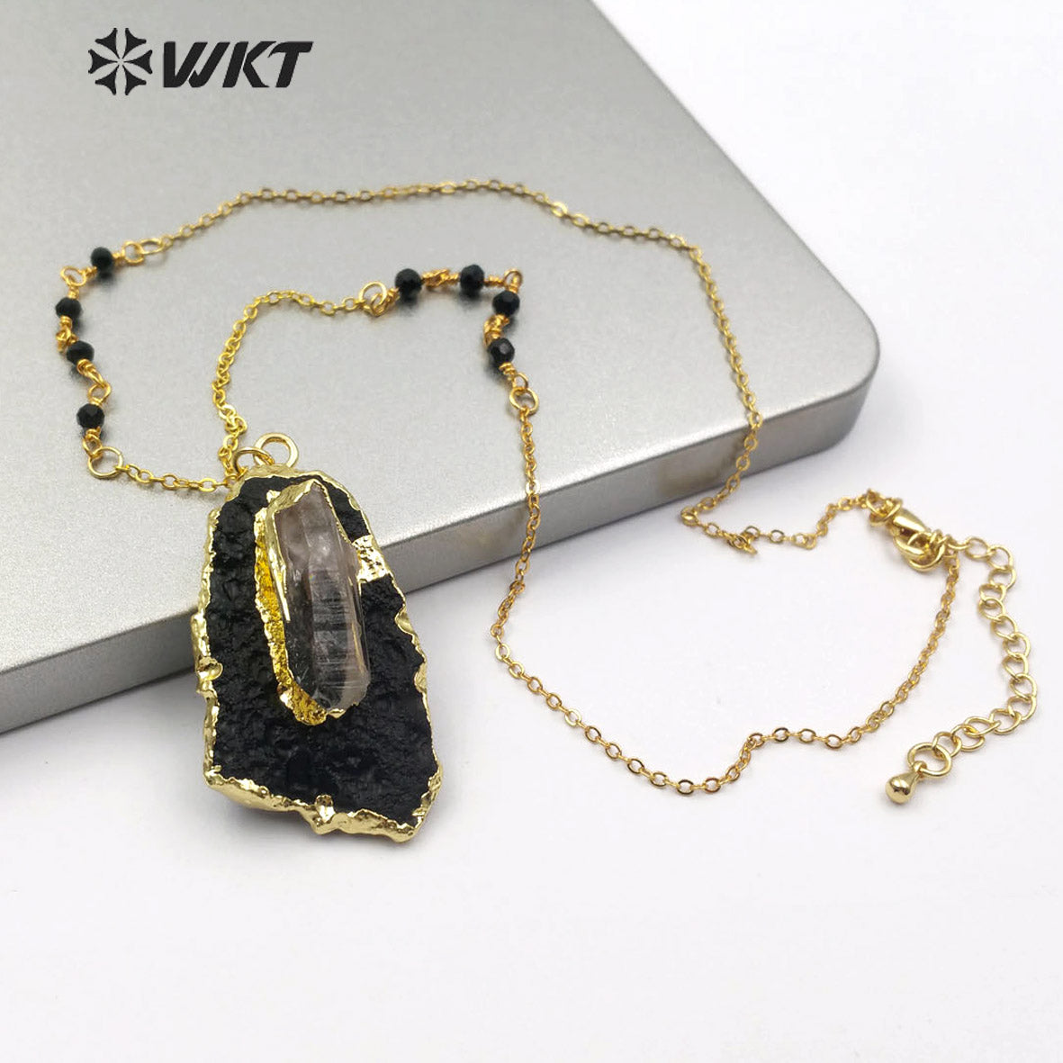 WT-N1166 Wholesale New Design Natural Black Tourmaline Pendant Necklace Natural Stone Necklace Irregular Shape Women Necklace