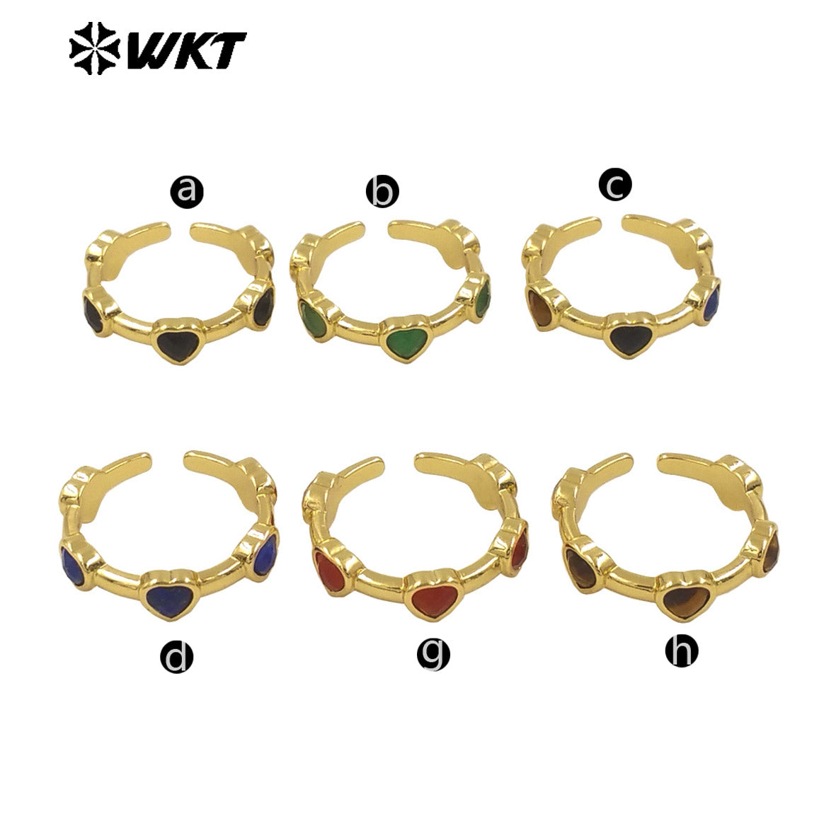 WT-R536 New Design Colorful Lovely Natural Tiny Stone Setting Open Size Heart Ring for Girls Gift Jewelry