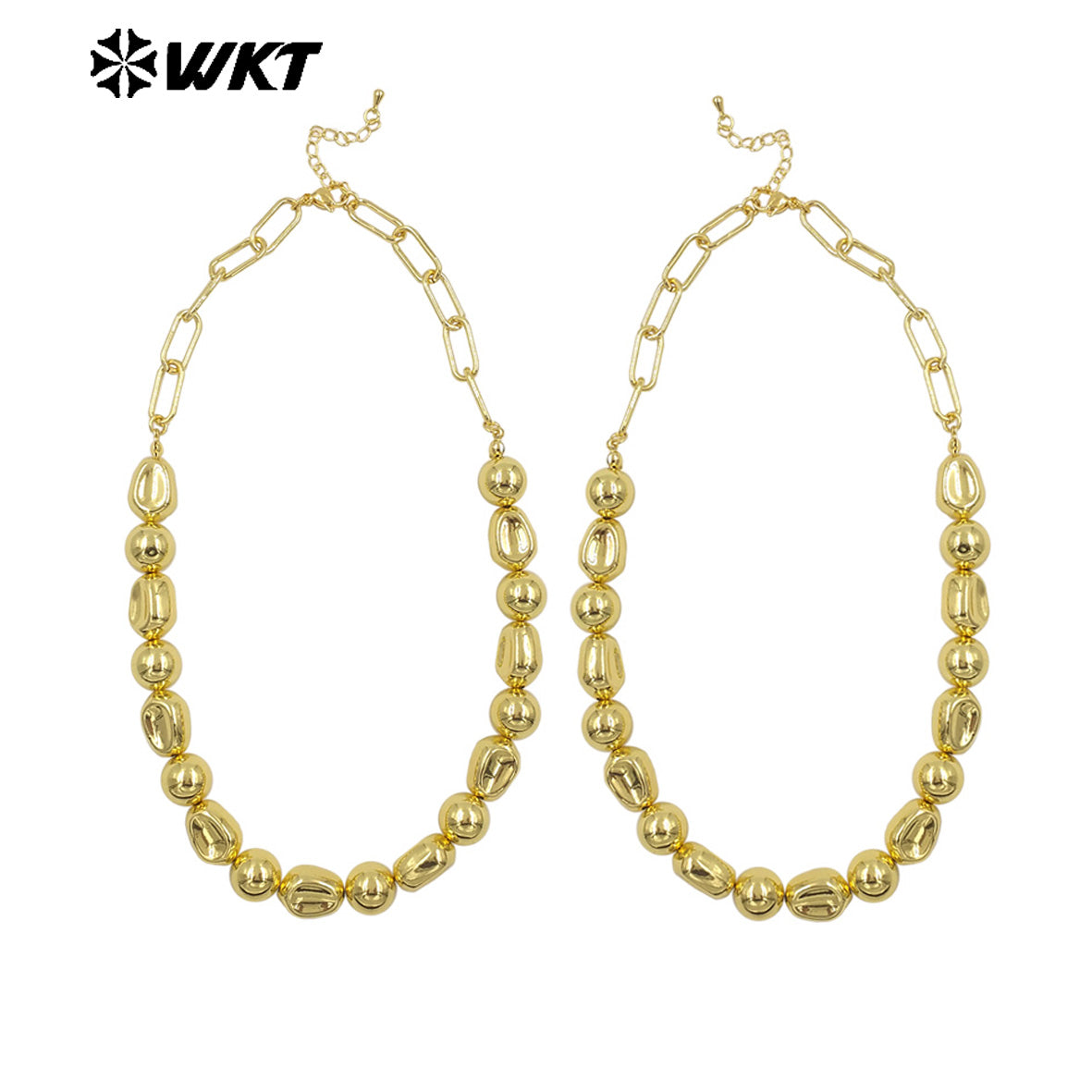 WT-JFN30 Wholesale Customization Simple 18K Gold Plated Natural Brass Round and Flat Bead Women Chain Necklace As Special Gift