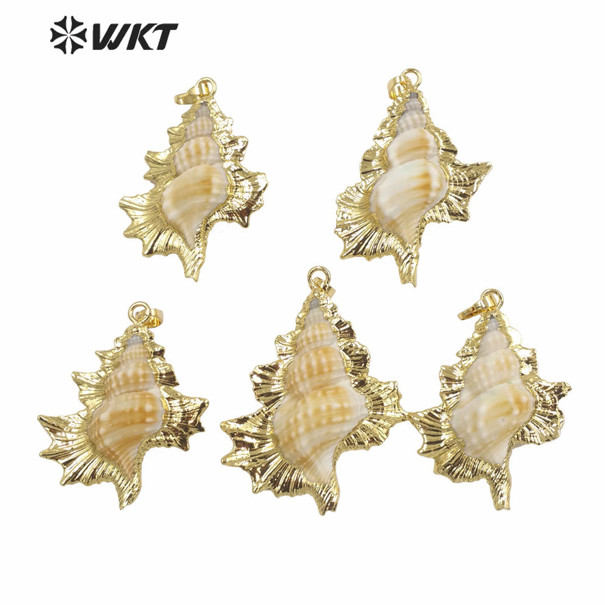 WT-JP352 WKT Classic Vintage Hot Selling Natural Trumpet Shell 18K Gold Plated Luxury Scallop Necklace Pendants