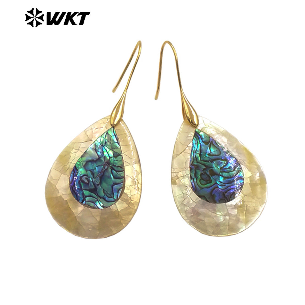 WT-MPE155 Wholesale Special Design Fashion Natural Drop Shell Earrings With Gold Color Plated Waterdrop Shape for Women
