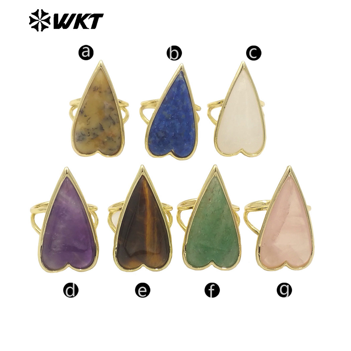 WT-R512 Amazing Long Drop Natural Stone Carved Lovely Heart Rose Quartz Ring for Lady Gift Gold Cute Women Gift