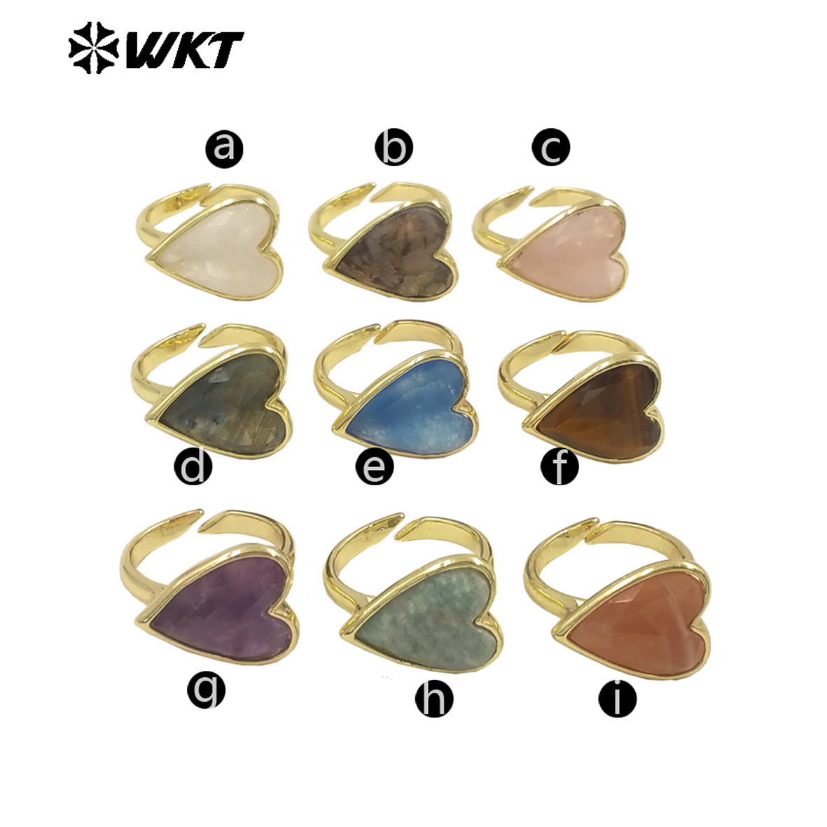 WT-R559 New Romantic 18K Gold Plated Heart Shape Natural Gemstone Adjustable Couple Ring for Girlfriend As Valentine's Day Gift
