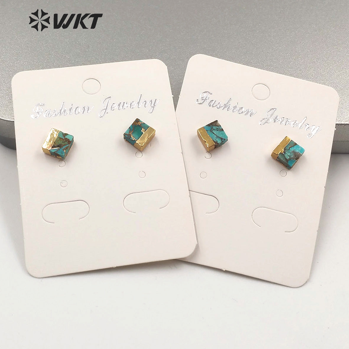 WT-E601 New Natural Turquoise Studs Earring Gold Electroplated Women Fashion Charm Jewelry 7mm Tiny Turquoise Studs