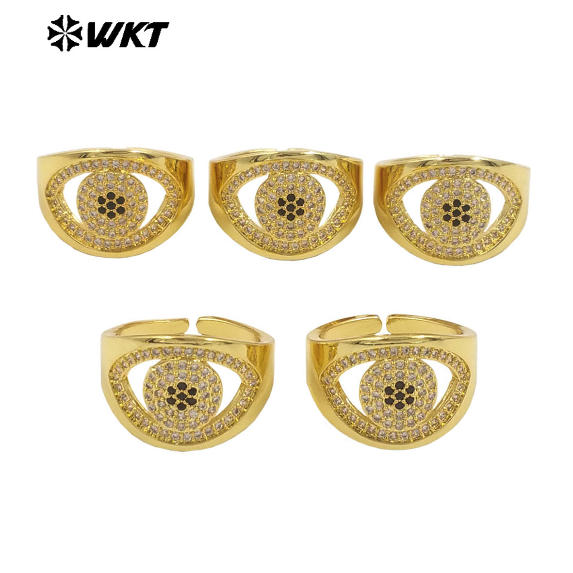 WT-MR030 WKT New Micro Charming Cubic Zircon Setting 18k Real Gold Plated Resist Tarnishable Popular Eye Ring