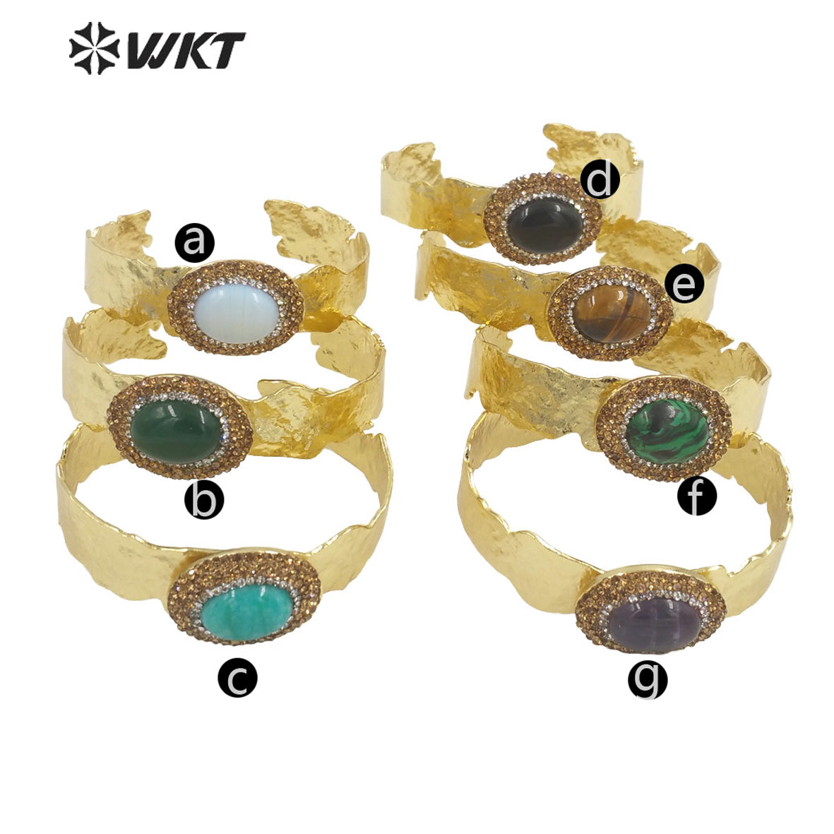 WT-B628 Europe Colorful Precious Gemstone Opening Bangle with Rhinestone Setting Women Oval Amethyst Stone Bangle